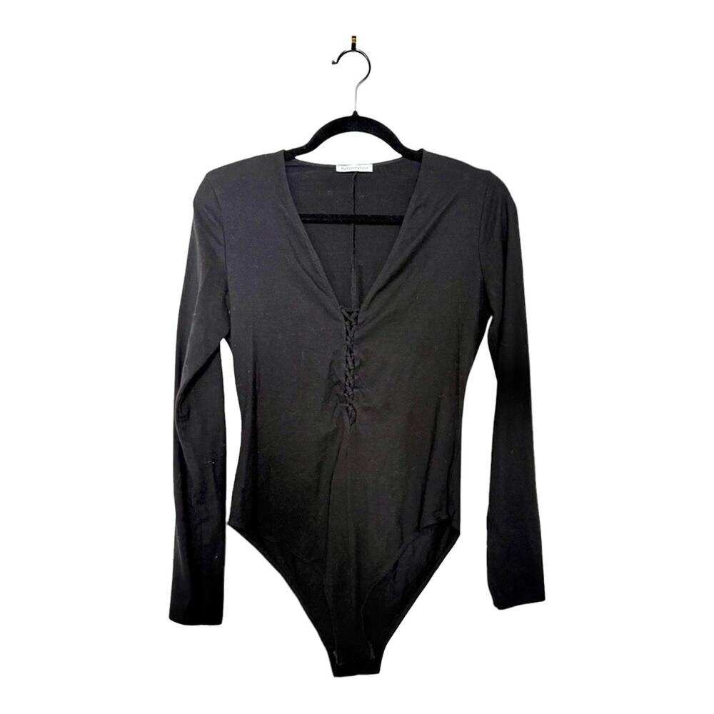 Reformation Avalon Lace Up Bodysuit in Black Size L